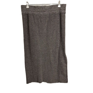 Women's L Heathered Brown Ribbed Sweater Knit Midi Pencil Skirt Sexy Business